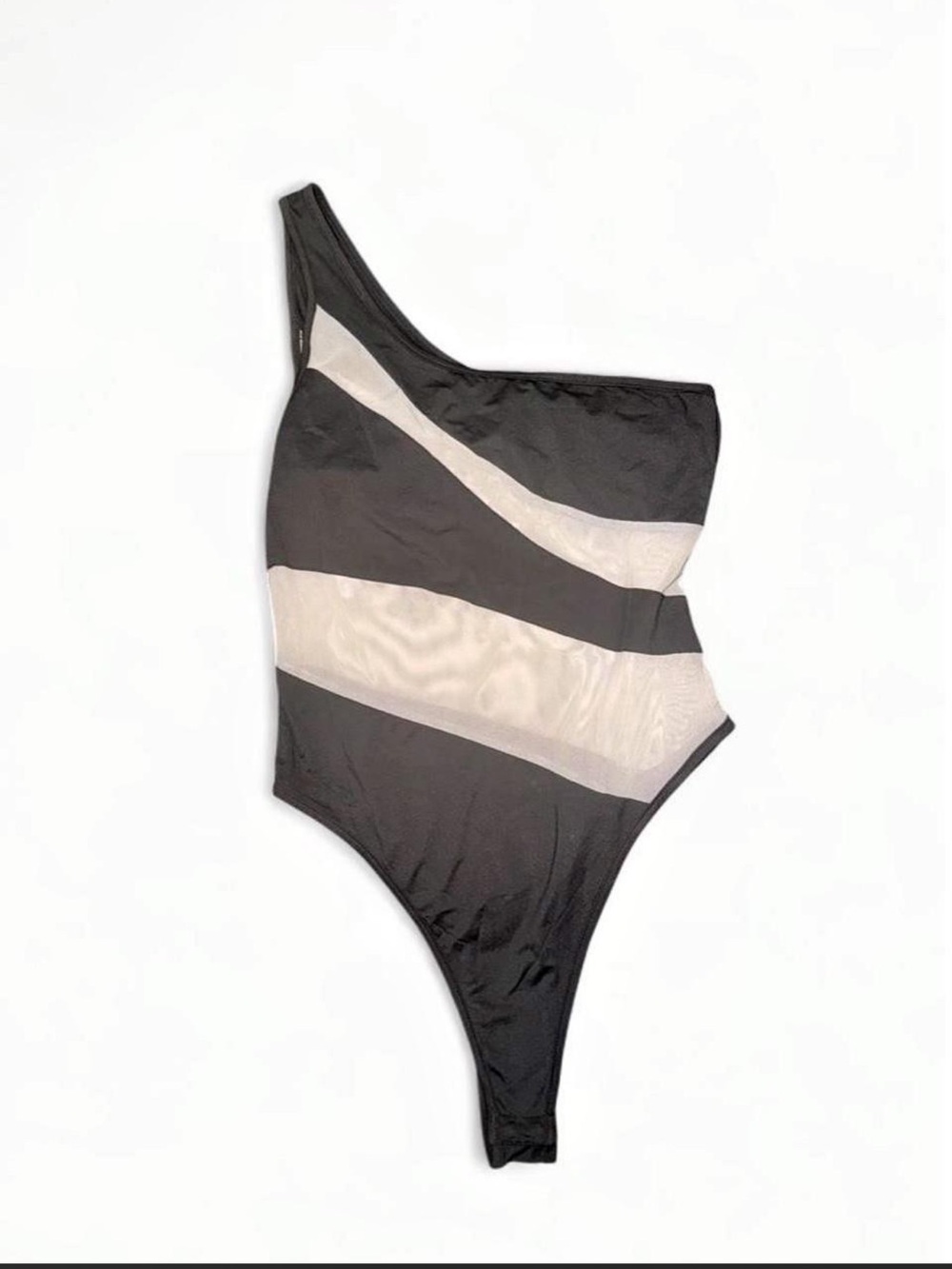 Women's One-Shoulder Black and Cream Stripe body suit